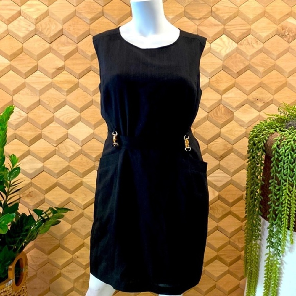 EUC Ellen Tracy Sleevelss Belted Black Dress size 14W